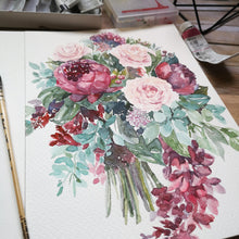 Load image into Gallery viewer, Custom Watercolor Wedding Bouquet Portrait by Kaliwete Creatives - Common Room PH