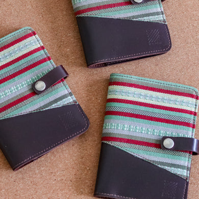Leather Passport Holder with Handwoven Fabric detail - Common Room PH