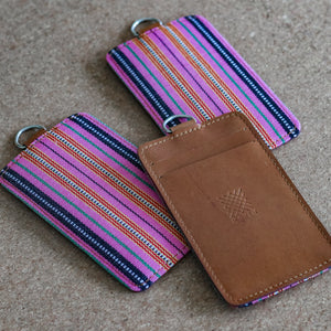 Leather ID Badge Holder with Handwoven Fabric detail - Common Room PH