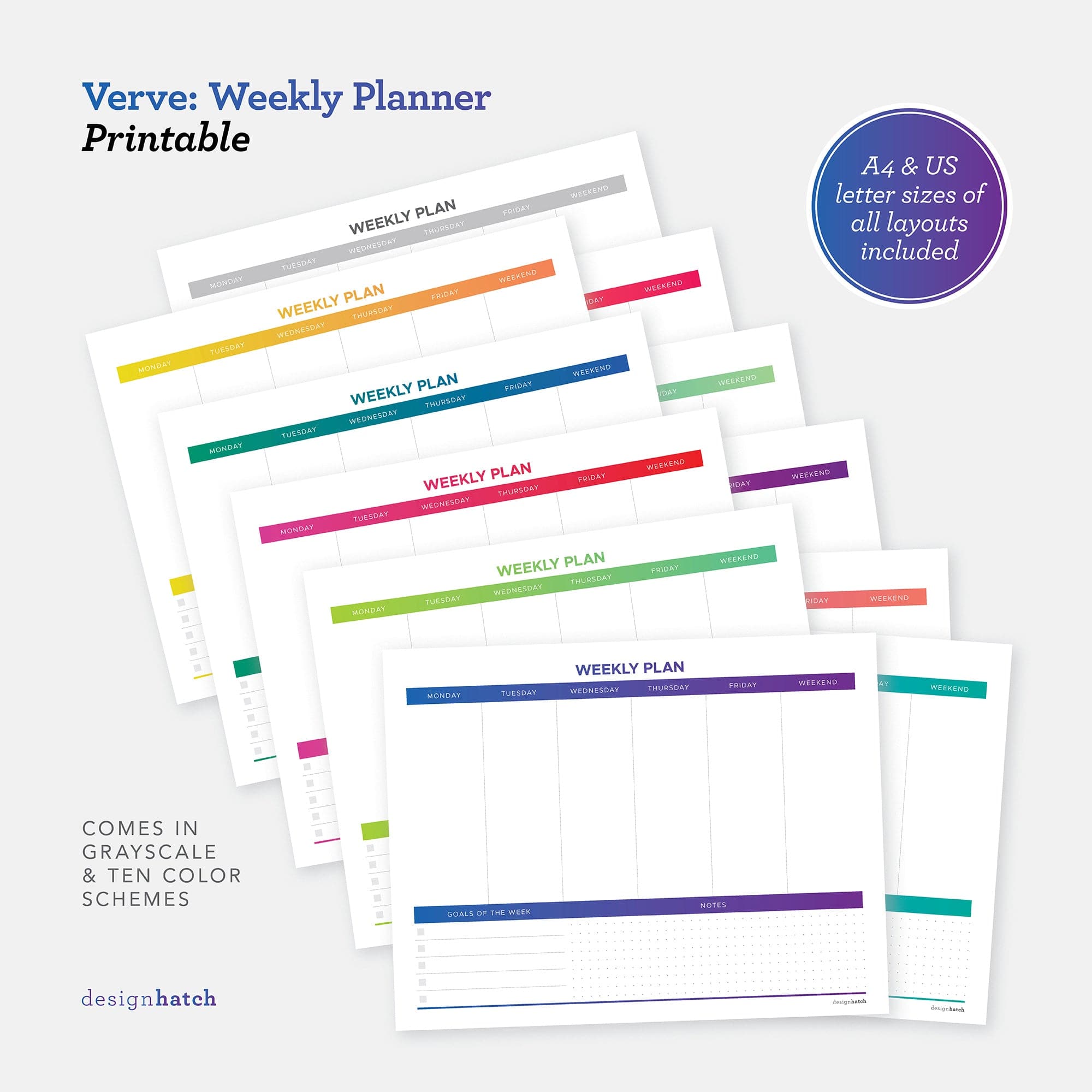 Printable 7 Day Weekly Planner Template, Digital 7 Day Weekly