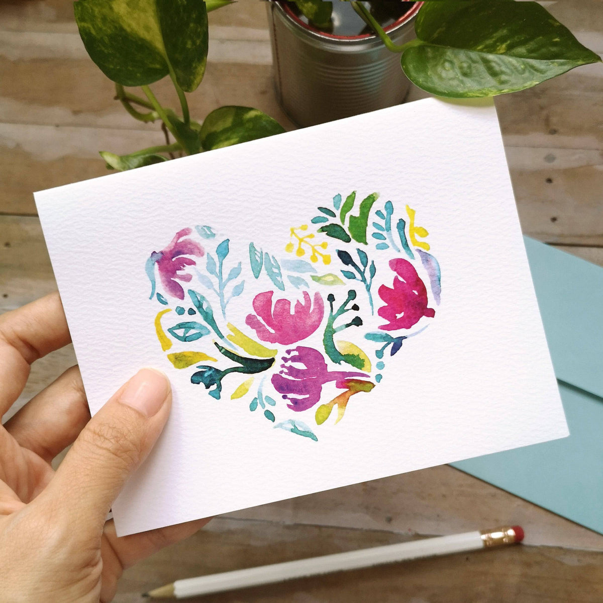 Postcard Note Card Floral Heart Notecard w/ Envelope – Common Room PH
